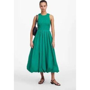 Madewell The Melody Bubble-Hem Smocked Midi Dress in Poplin Size Medium NWT!